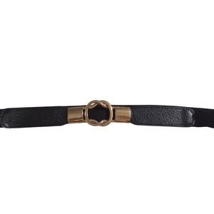 Womens Black Stretch Belt Gold Knot Buckle Fashion Accessory, 32 -38